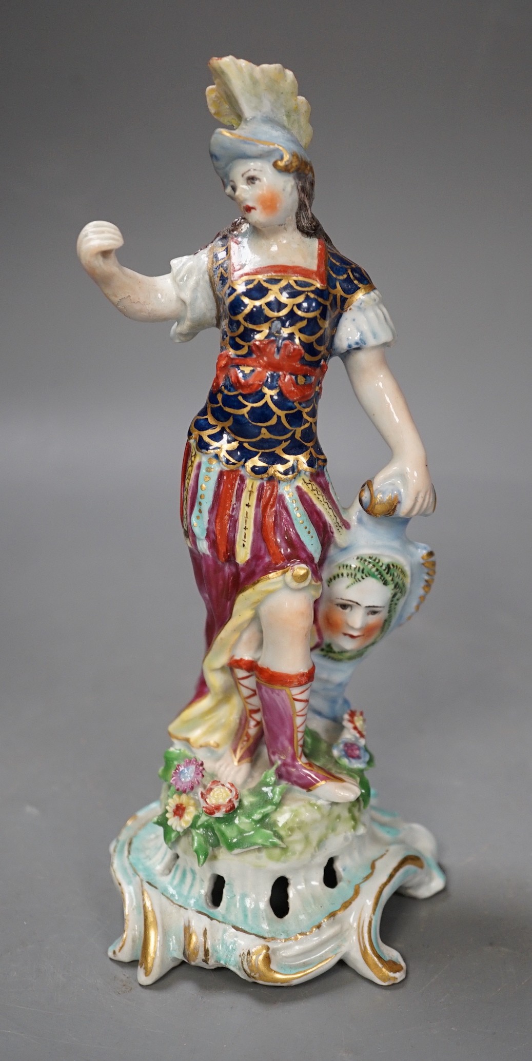 An 18th century Bow porcelain figure of Minerva, iron red dagger and anchor mark, 21cm tall